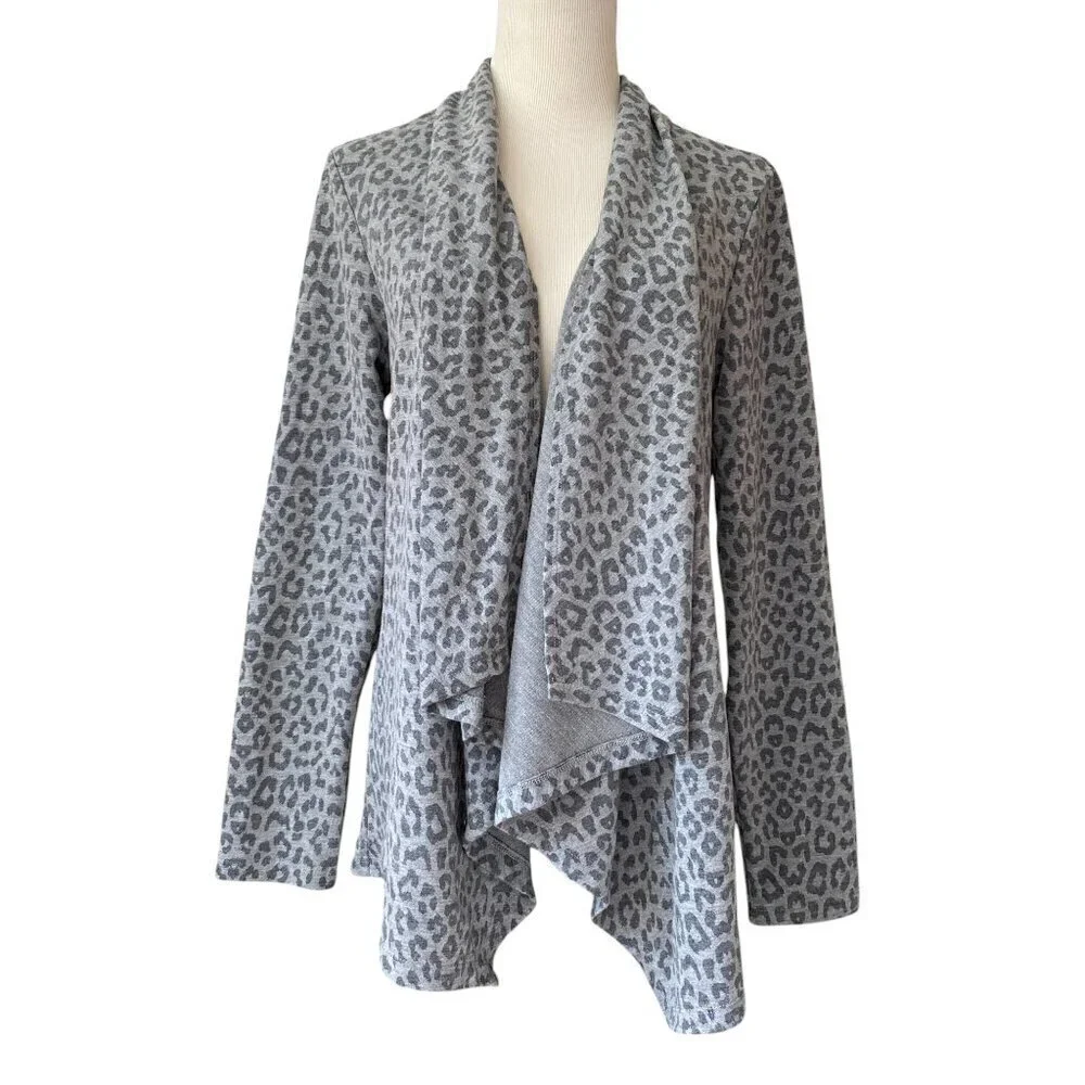 B Collection by Bobeau Womens Amie Gray Animal Print Cardigan Top Jacket Medium